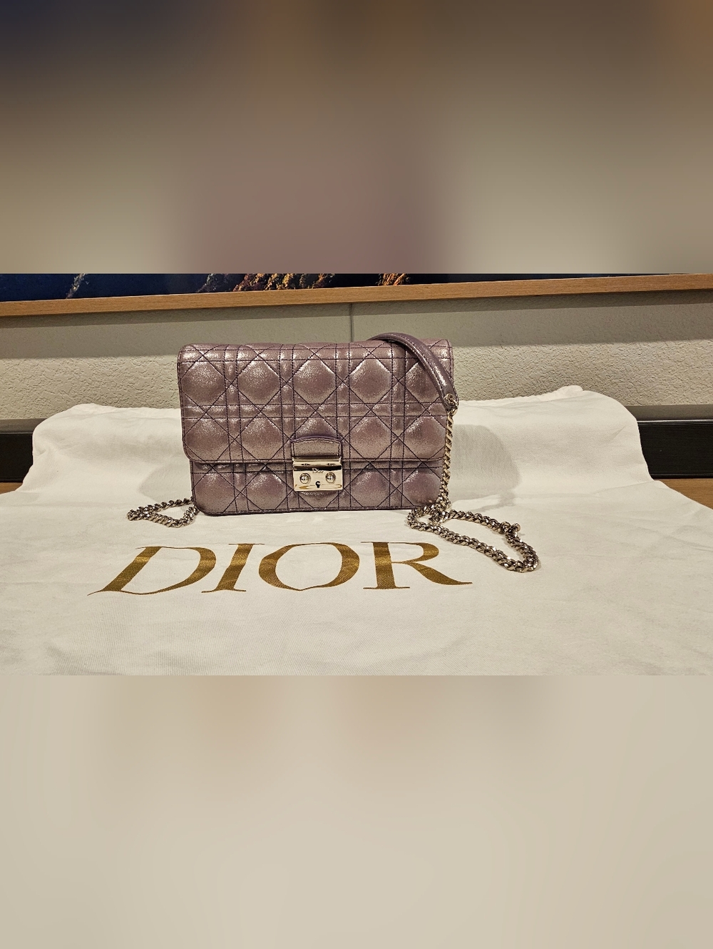 Christian Dior Metallic Lavender Cannage  Wallet on Chain - Picture 3 of 9